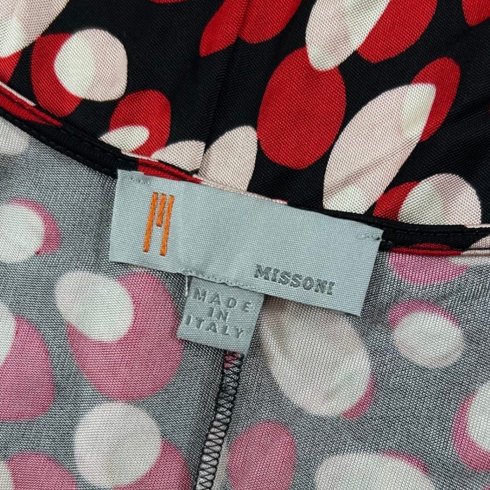 M Missoni Dress Womens 4 Black Red Polka Dot V Neck Jersey Midi Made in Italy - Picture 4 of 9